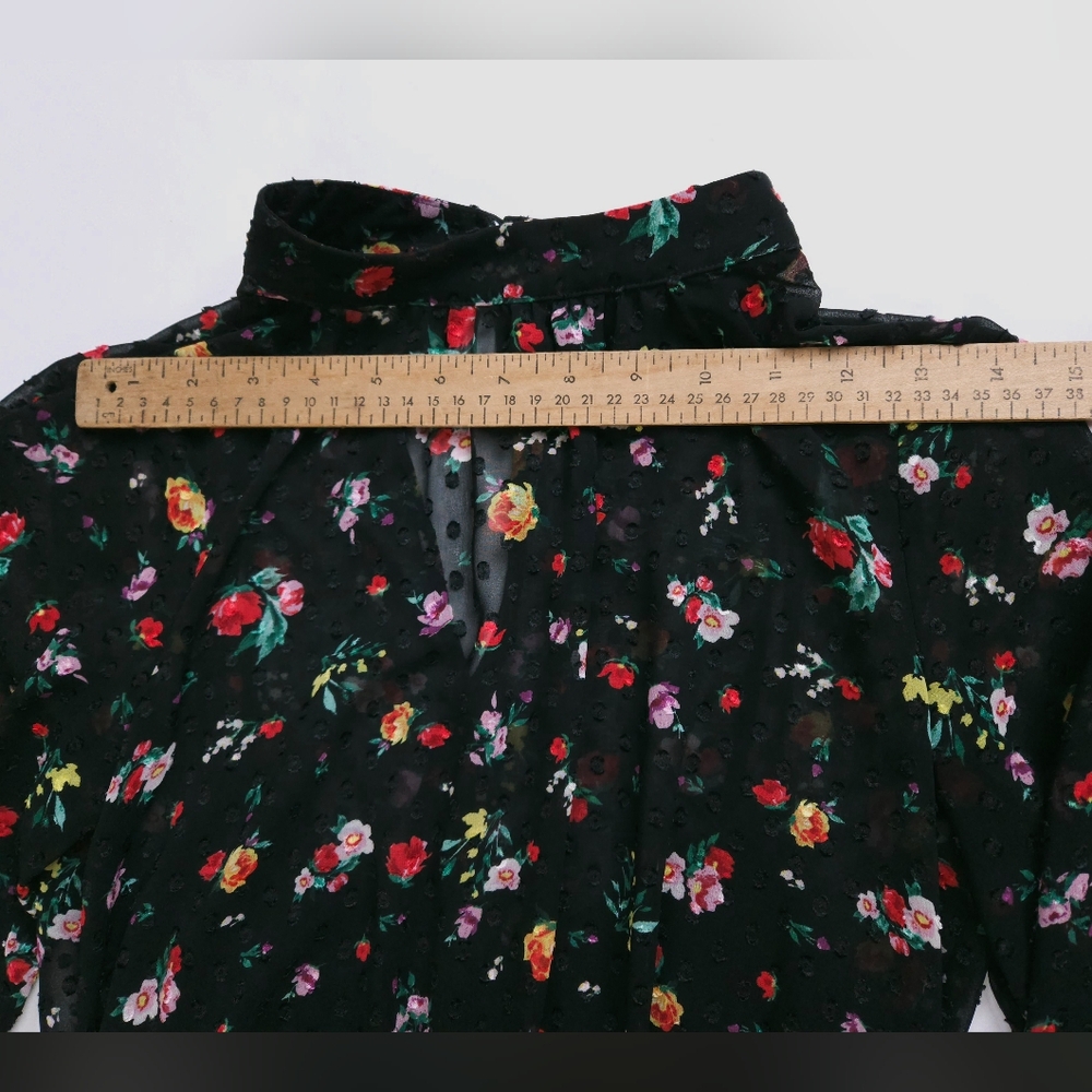 Banana Republic ClipDot Black Floral Chiffon Mock Neck Midi Dress Women's 2 - Picture 3 of 13